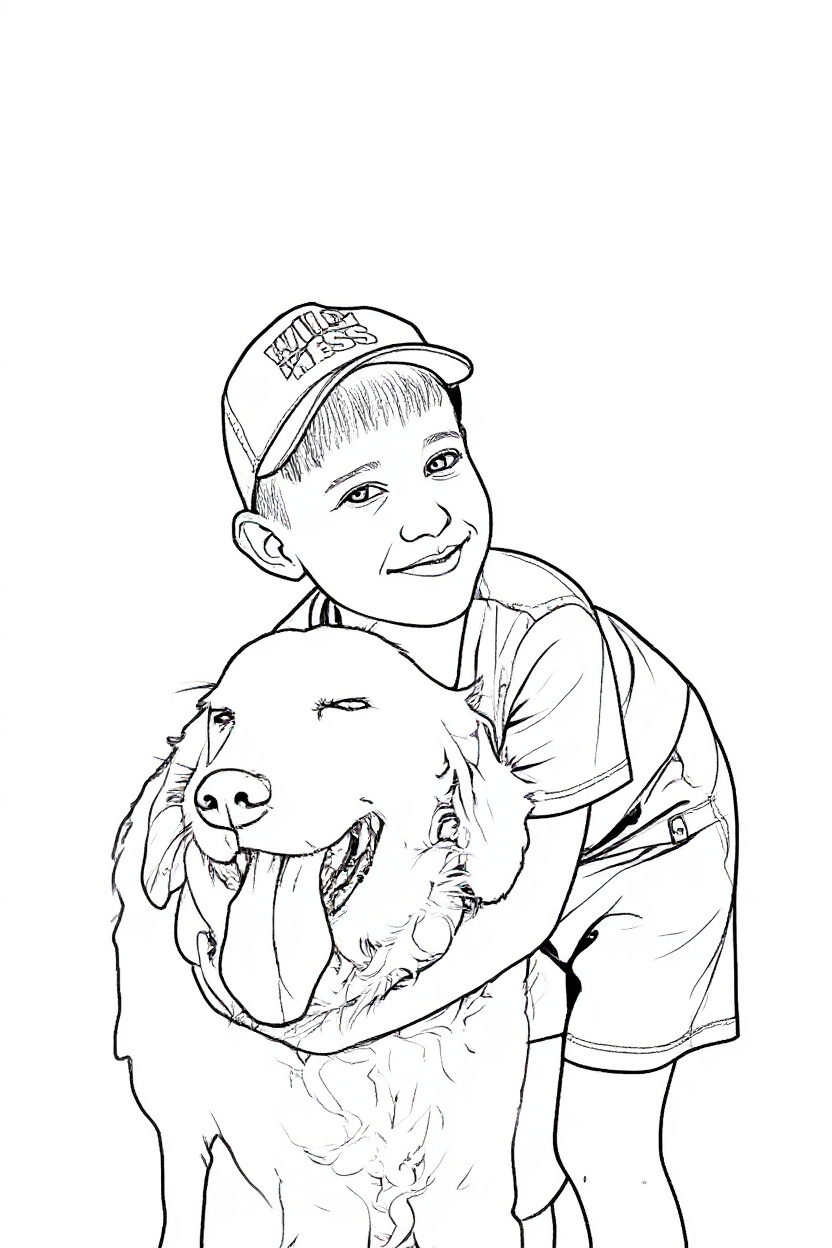 Boy and dog coloring page